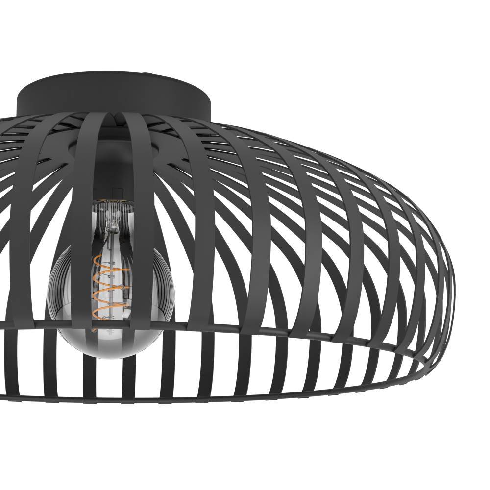 Mogano Ø43 Negro plafón De Eglo - La fuente de luz expuesta crea un fascinante juego de sombras cuando se enciende la lámpara y le da a la habitación una dimensión adicional.