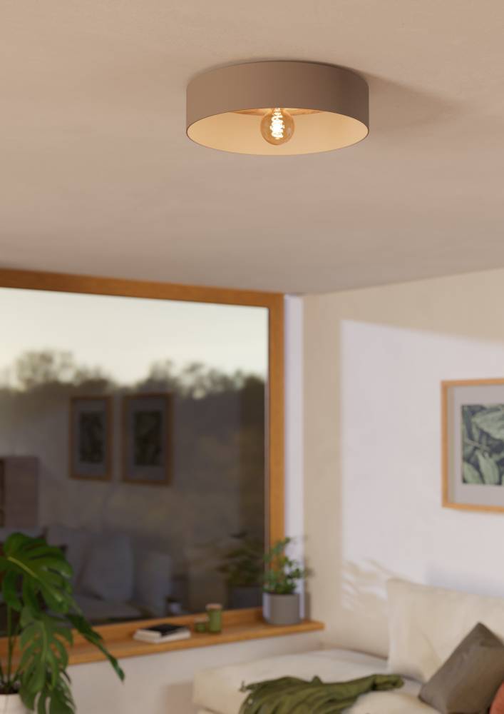 Duaia Ø42 Gris pardo plafón De Eglo - Impresi&oacute;n elegante y el interior de color dorado refleja la luz de una manera suave y c&aacute;lida.