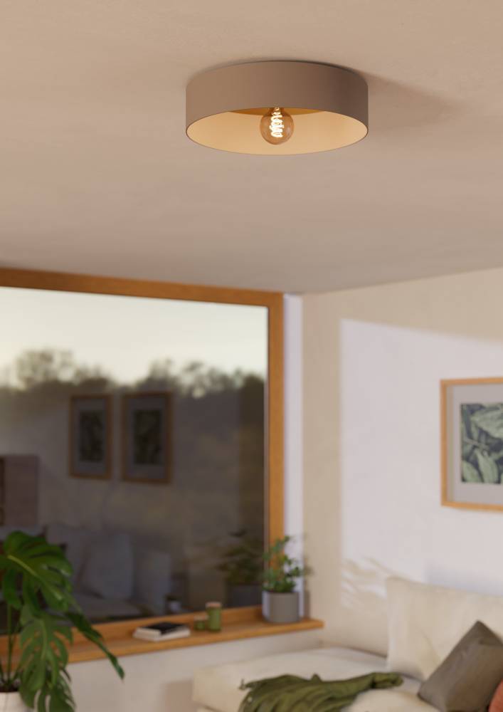 Duaia Ø42 Gris pardo plafón De Eglo - Impresi&oacute;n elegante y el interior de color dorado refleja la luz de una manera suave y c&aacute;lida.