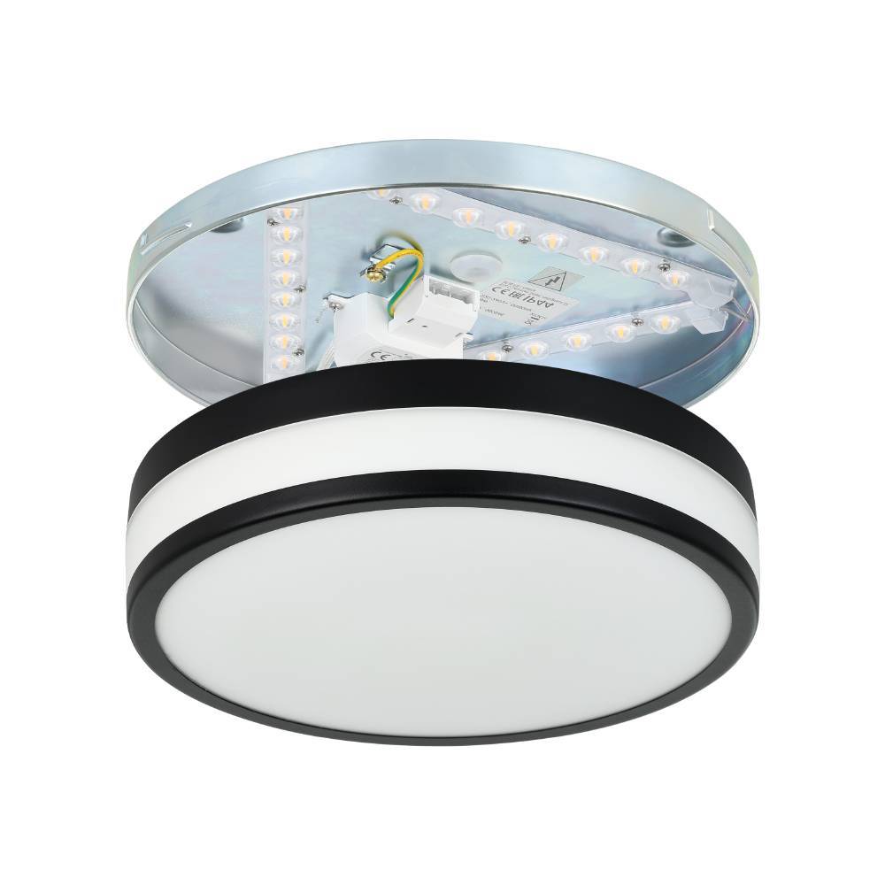 Led Palermo Ø30 Negro lámpara de baño De Eglo - El borde negro le da a la lámpara de techo un aspecto elegante y sobrio al tiempo que ayuda a distribuir una luz uniforme y agradable por toda la habitación.