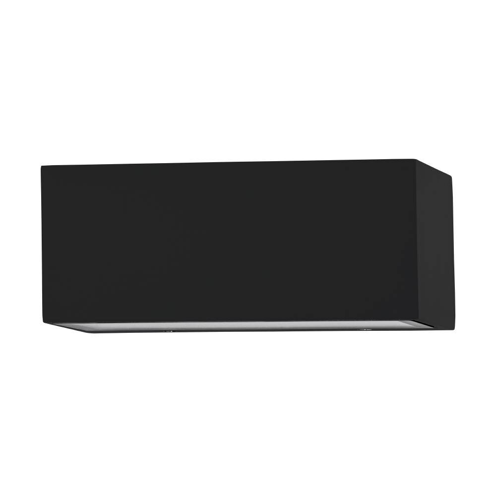Spongano Negro lámpara de exterior De Eglo - Esta lámpara de pared tiene una carcasa cuadrada de aluminio en color negro y una pantalla de plástico transparente.