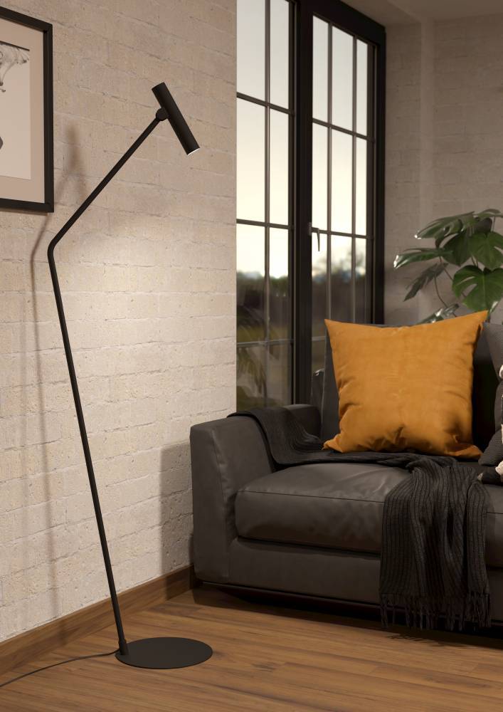Almudaina Negro lámpara de pie De Eglo - Con su forma delgada y cabezal de luz ajustable, es perfecto para crear una luz dirigida sobre un sof&aacute;, sill&oacute;n o escritorio.