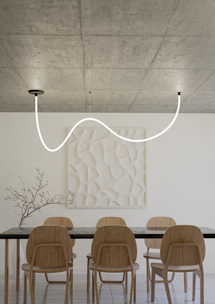 Glow 300cm Negro Lámpas de techo De Eglo - La lámpara de techo Glow es una solución de iluminación flexible con un tubo de luz de silicona de 3 metros que se adapta a las dimensiones de la habitación.