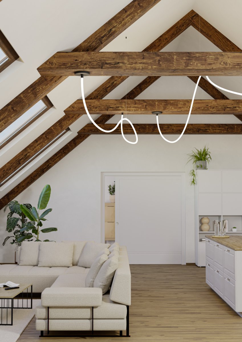 Glow 300cm Negro Lámpas de techo De Eglo - La lámpara de techo Glow es una solución de iluminación flexible con un tubo de luz de silicona de 3 metros que se adapta a las dimensiones de la habitación.