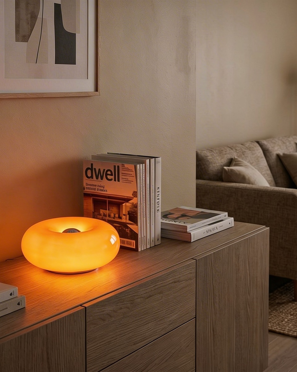 Basile 10cm Naranja lámpara de mesa De Eglo - Basile es una l&aacute;mpara decorativa de cristal naranja con detalles plateados y una forma suave y redondeada.