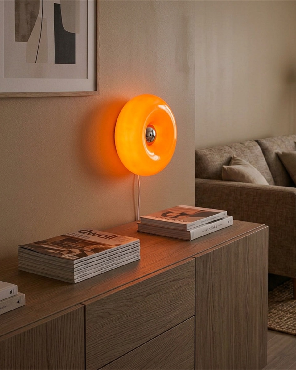 Basile 10cm Naranja lámpara de mesa De Eglo - Basile es una l&aacute;mpara decorativa de cristal naranja con detalles plateados y una forma suave y redondeada.