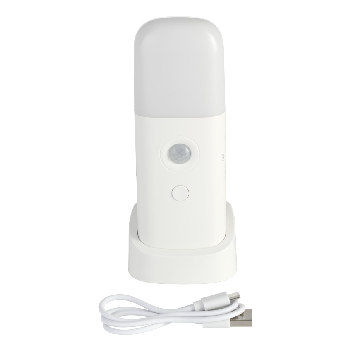 Merta Blanco portátil De Eglo - Merta cuenta con un sensor de movimiento y luz integrado, así como un interruptor de encendido/apagado de tres posiciones: ENCENDIDO, APAGADO y AUTOMÁTICO.