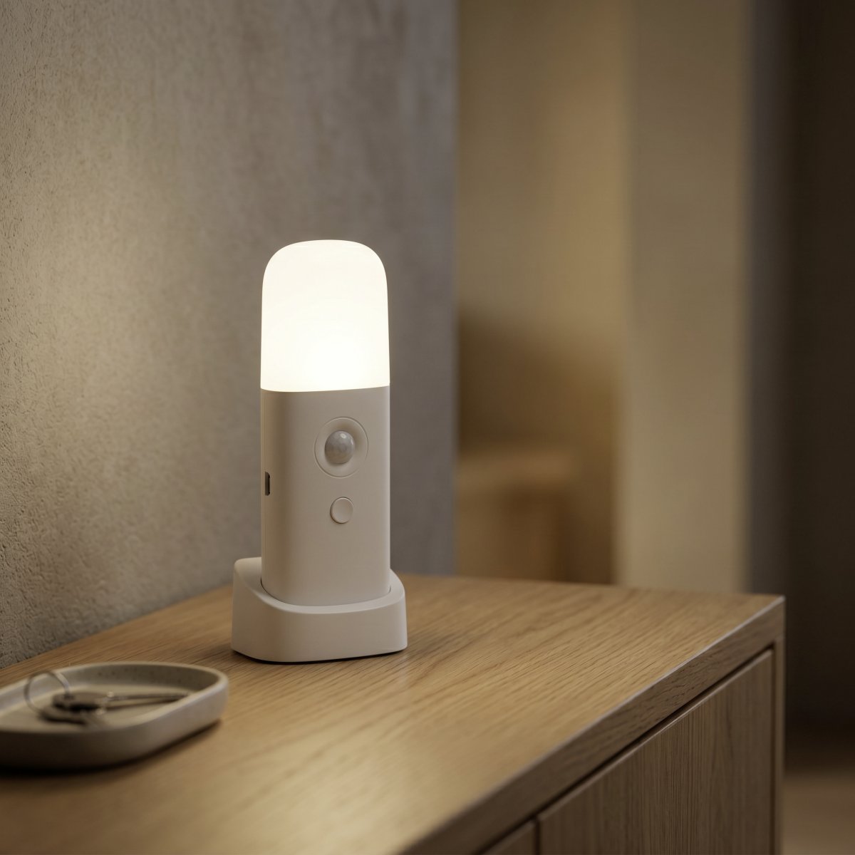 Merta Blanco portátil De Eglo - Merta cuenta con un sensor de movimiento y luz integrado, así como un interruptor de encendido/apagado de tres posiciones: ENCENDIDO, APAGADO y AUTOMÁTICO.