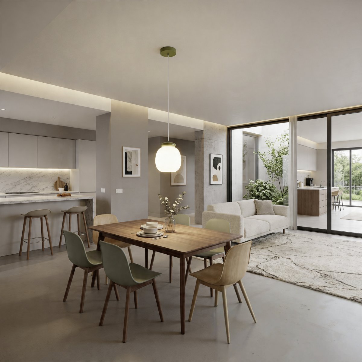 Berardelli Ø23 Blanco Lámpas de techo De Eglo - La lámpara colgante decorativa Berardelli cautiva con su pantalla de cristal blanco de suaves curvas y detalles verdes que contrastan.