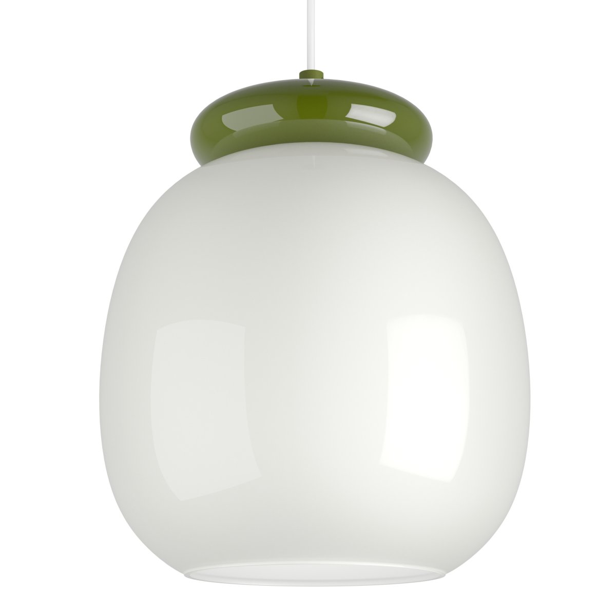 Berardelli Ø23 Blanco Lámpas de techo De Eglo - La lámpara colgante decorativa Berardelli cautiva con su pantalla de cristal blanco de suaves curvas y detalles verdes que contrastan.