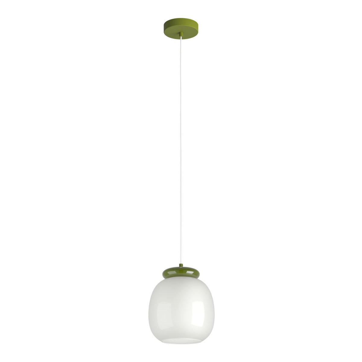 Berardelli Ø23 Blanco Lámpas de techo De Eglo - La lámpara colgante decorativa Berardelli cautiva con su pantalla de cristal blanco de suaves curvas y detalles verdes que contrastan.