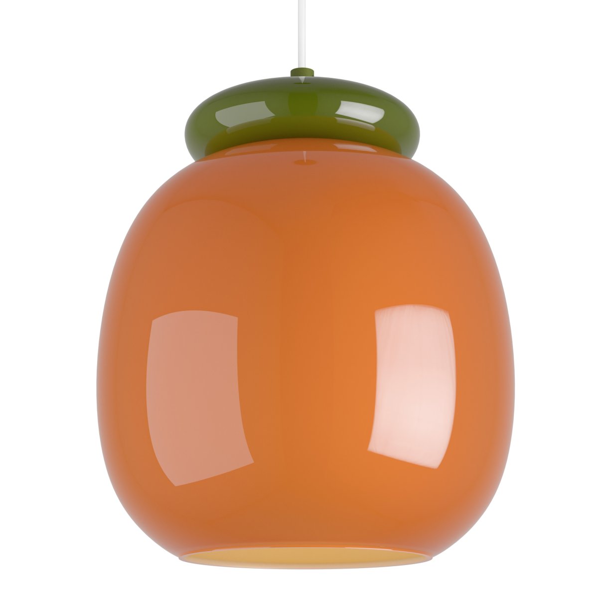 Berardelli Ø23 Naranja Lámpas de techo De Eglo - La lámpara colgante decorativa Berardelli cautiva con su pantalla de cristal naranja de suaves curvas y detalles verdes que contrastan.