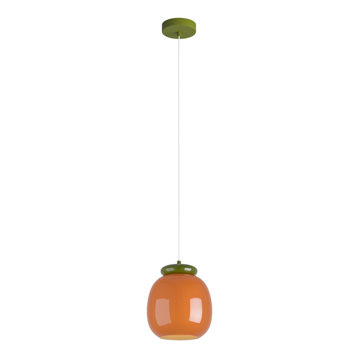 Berardelli Ø23 Naranja Lámpas de techo De Eglo - La lámpara colgante decorativa Berardelli cautiva con su pantalla de cristal naranja de suaves curvas y detalles verdes que contrastan.