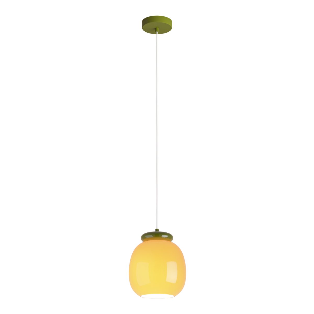 Berardelli Ø23 Naranja Lámpas de techo De Eglo - La lámpara colgante decorativa Berardelli cautiva con su pantalla de cristal naranja de suaves curvas y detalles verdes que contrastan.
