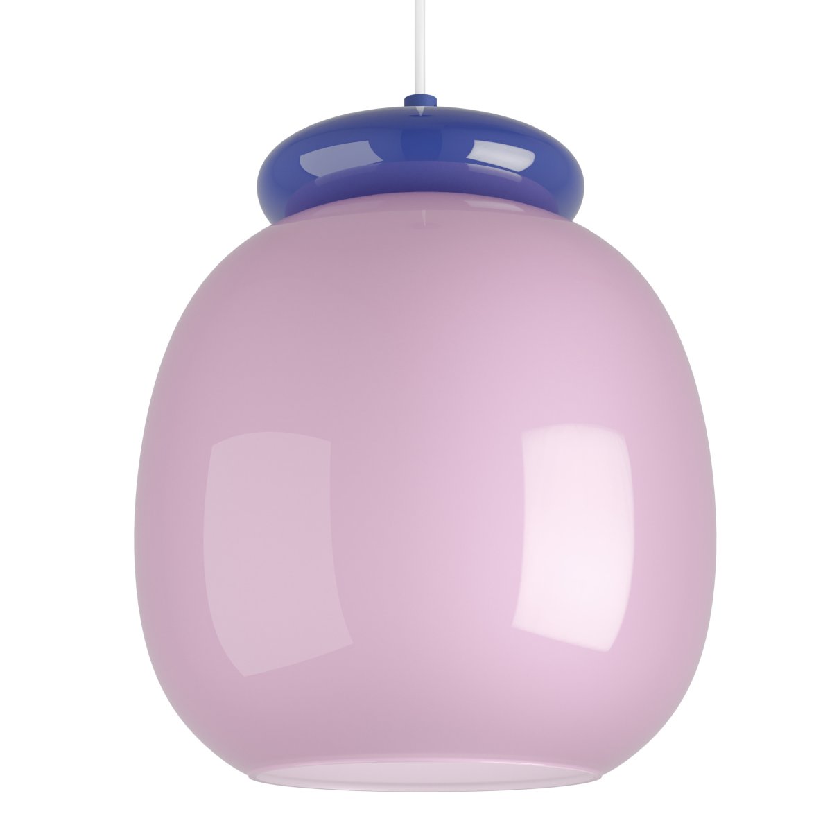 Berardelli Ø23 Rosa Lámpas de techo De Eglo - La l&aacute;mpara colgante decorativa Berardelli cautiva con su pantalla de cristal rosa de suaves curvas y detalles azules que contrastan.