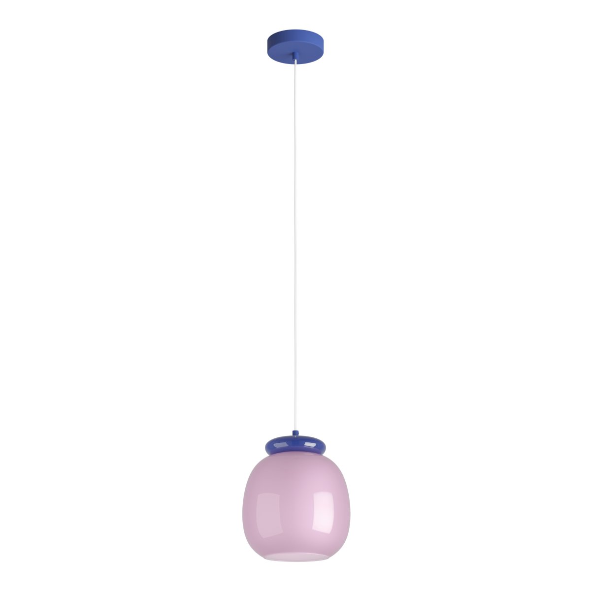 Berardelli Ø23 Rosa Lámpas de techo De Eglo - La l&aacute;mpara colgante decorativa Berardelli cautiva con su pantalla de cristal rosa de suaves curvas y detalles azules que contrastan.