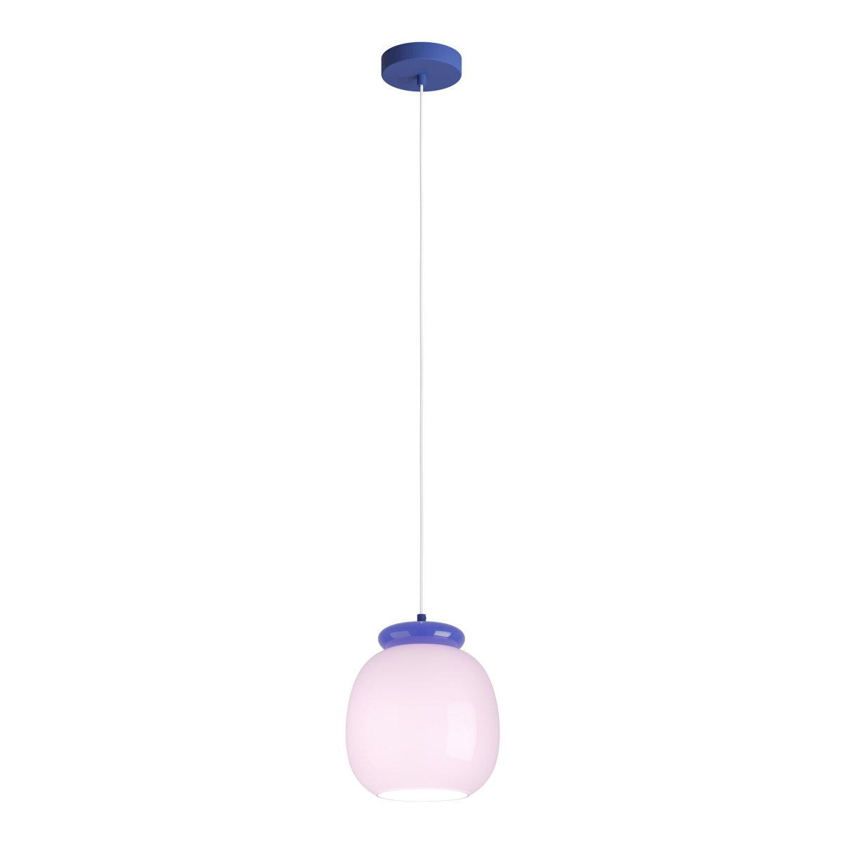 Berardelli Ø23 Rosa Lámpas de techo De Eglo - La l&aacute;mpara colgante decorativa Berardelli cautiva con su pantalla de cristal rosa de suaves curvas y detalles azules que contrastan.