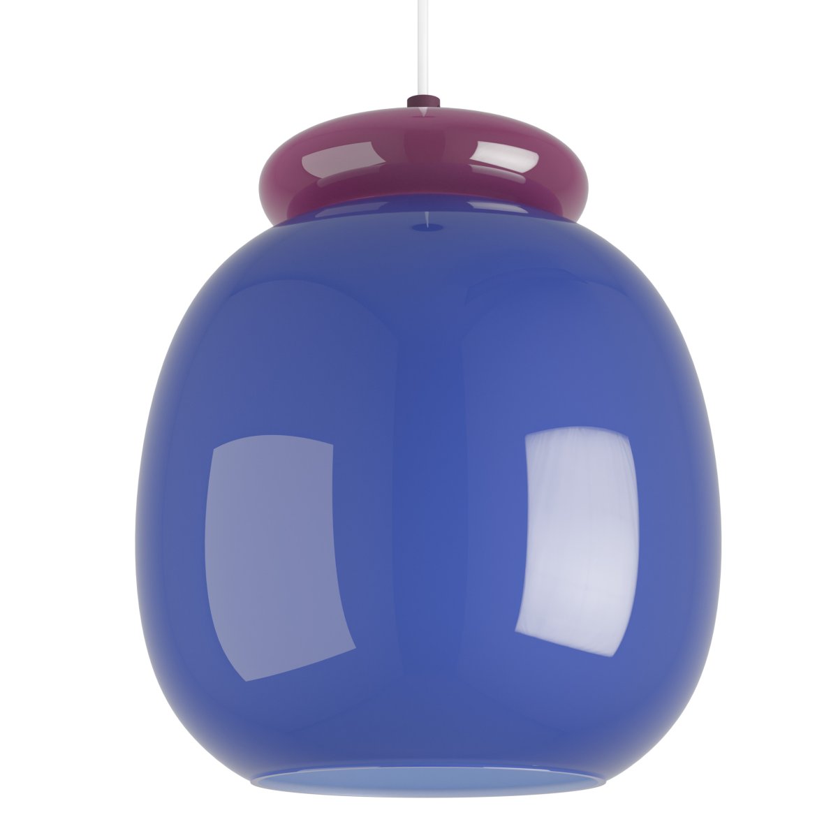 Berardelli Ø23 Azul Lámpas de techo De Eglo - La l&aacute;mpara colgante decorativa Berardelli cautiva con su pantalla de cristal azul de suaves curvas y detalles violetas que contrastan.