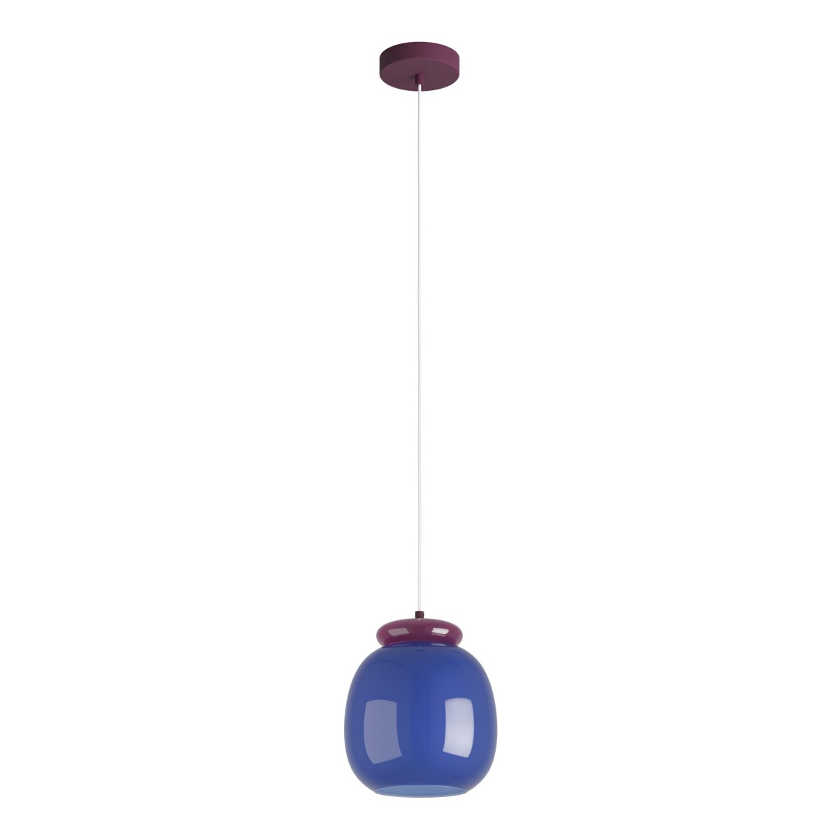 Berardelli Ø23 Azul Lámpas de techo De Eglo - La l&aacute;mpara colgante decorativa Berardelli cautiva con su pantalla de cristal azul de suaves curvas y detalles violetas que contrastan.