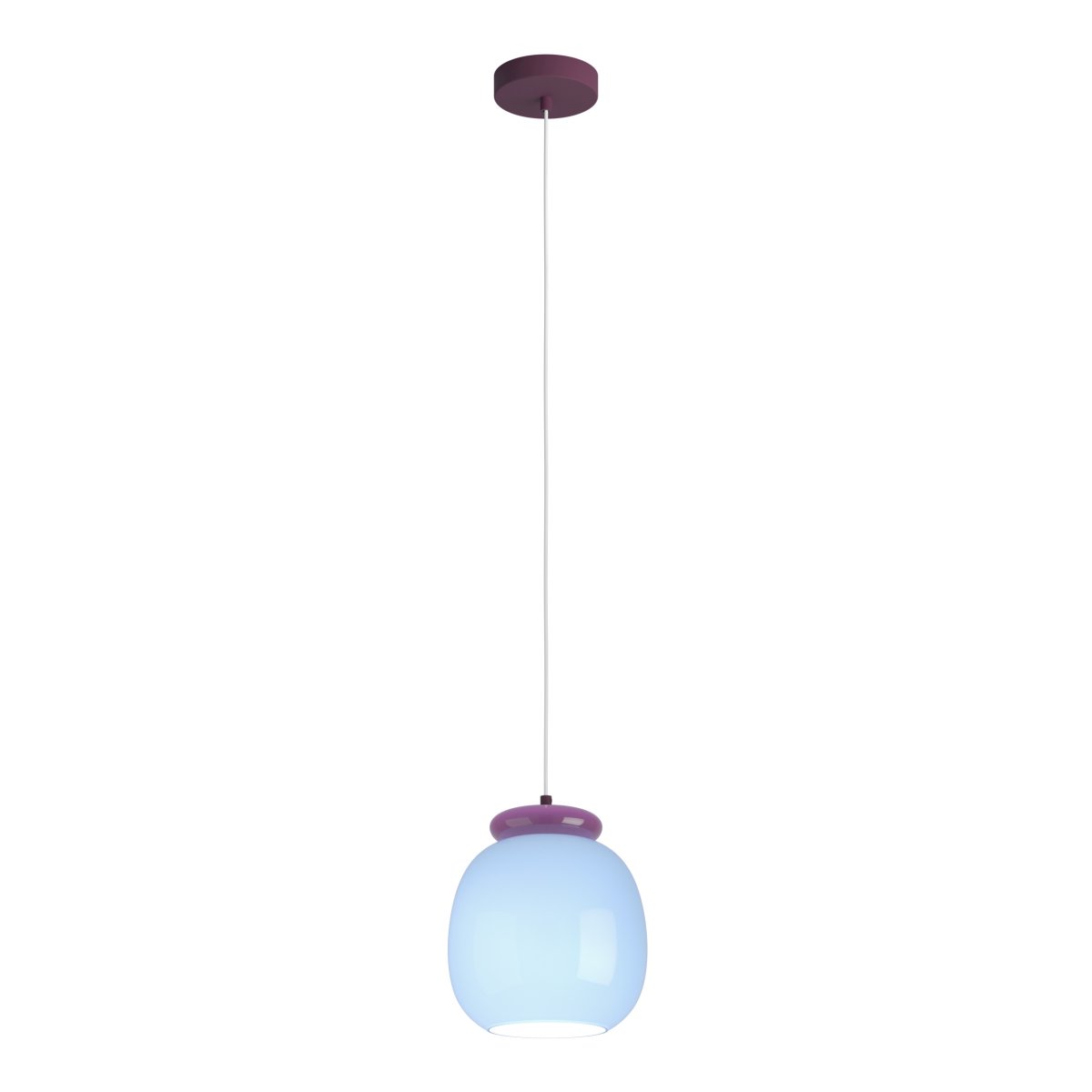 Berardelli Ø23 Azul Lámpas de techo De Eglo - La l&aacute;mpara colgante decorativa Berardelli cautiva con su pantalla de cristal azul de suaves curvas y detalles violetas que contrastan.