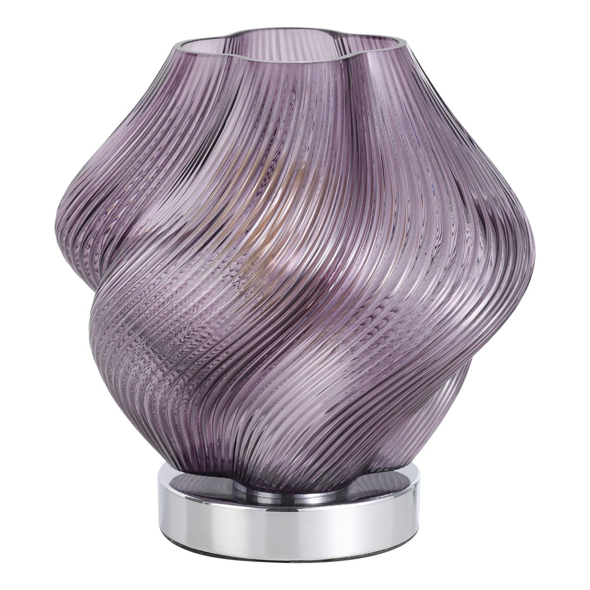 Vicenne 23cm Púrpura lámpara de mesa De Eglo - Vicenne es una lámpara de mesa decorativa de cristal violeta con una base cromada brillante.