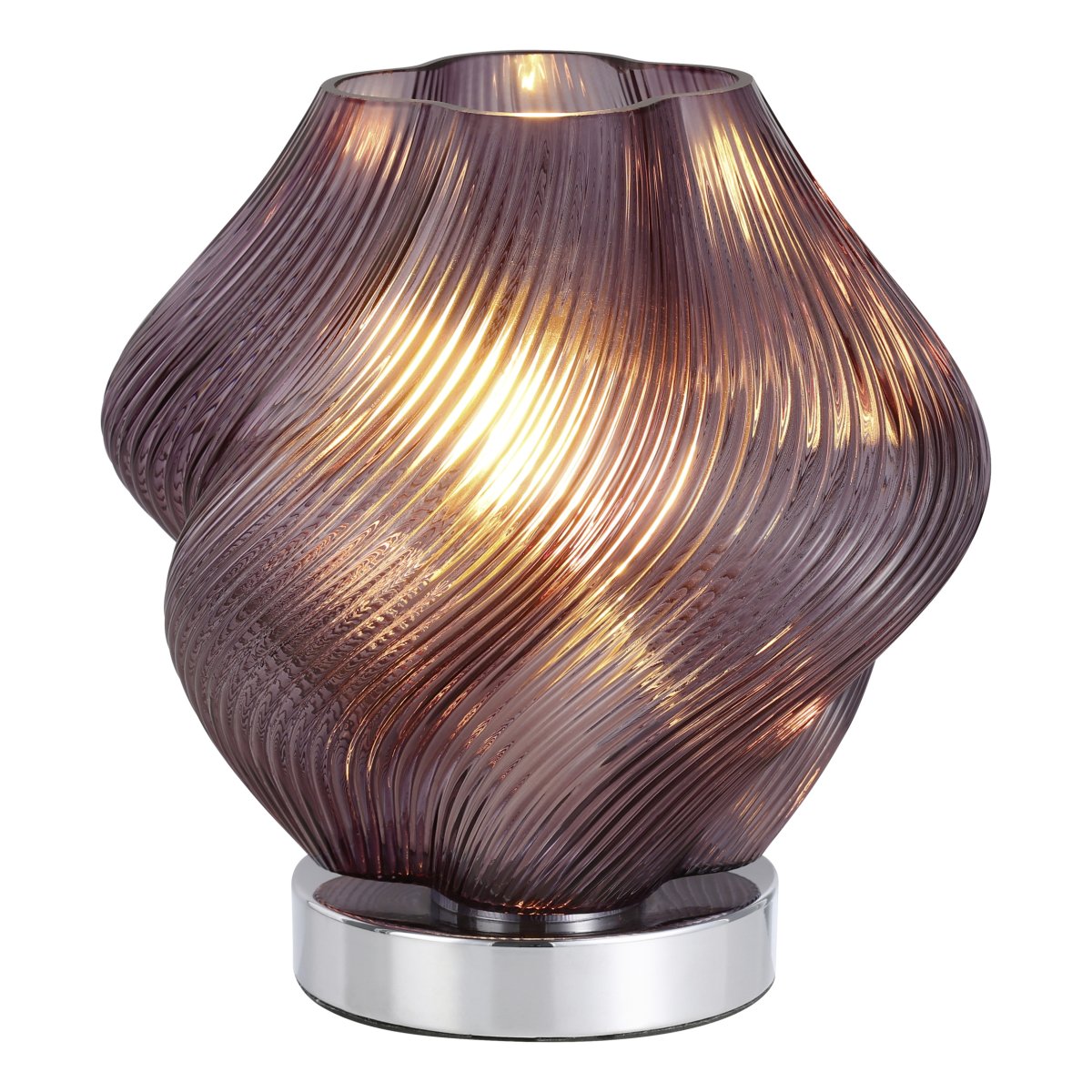 Vicenne 23cm Púrpura lámpara de mesa De Eglo - Vicenne es una lámpara de mesa decorativa de cristal violeta con una base cromada brillante.