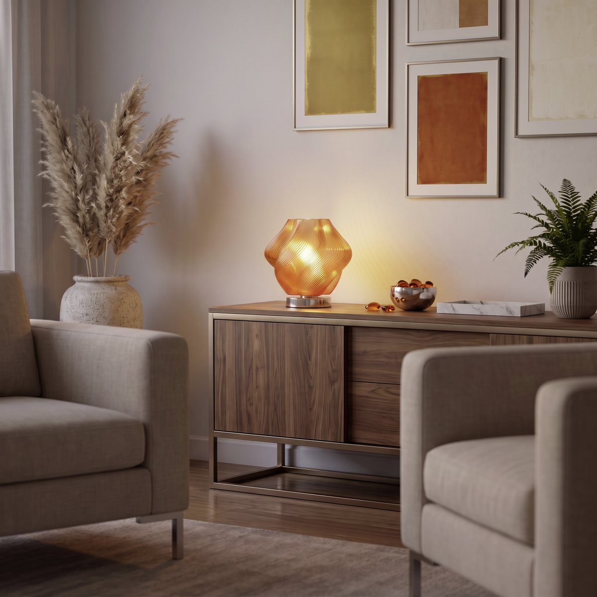 Vicenne 23cm Naranja lámpara de mesa De Eglo - Vicenne es una lámpara colgante decorativa de cristal naranja con detalles cromados.