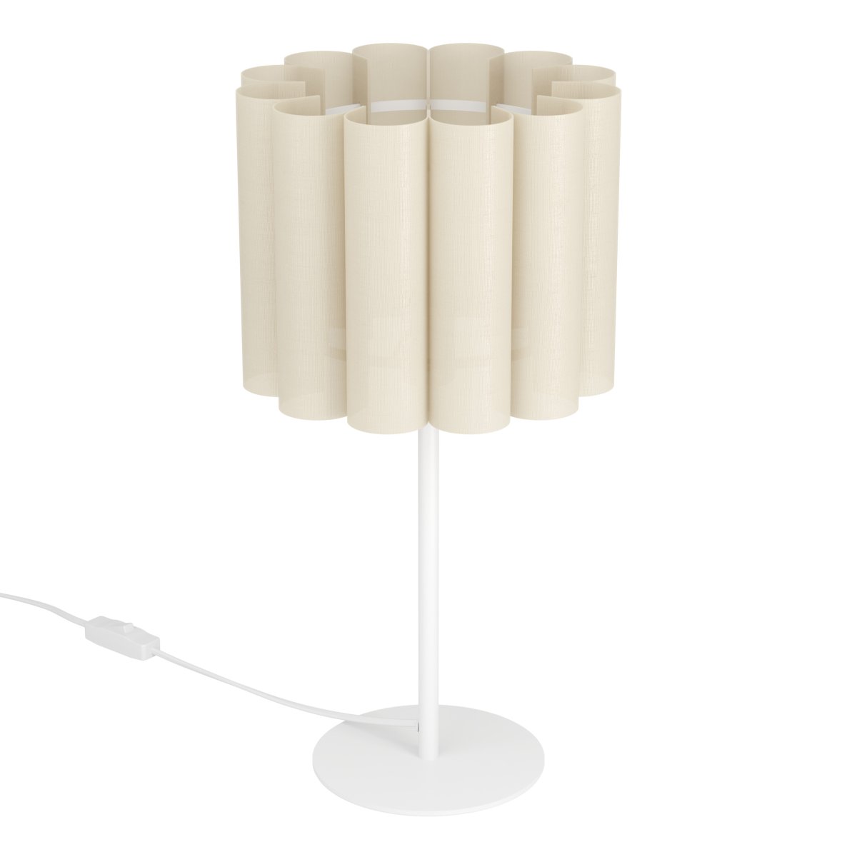 Collegrilli 23cm Beige lámpara de mesa De Eglo - La l&aacute;mpara de mesa Collegrilli destaca por su pantalla de tela beige, que imita la textura natural del lino, y una sencilla base de metal blanco.