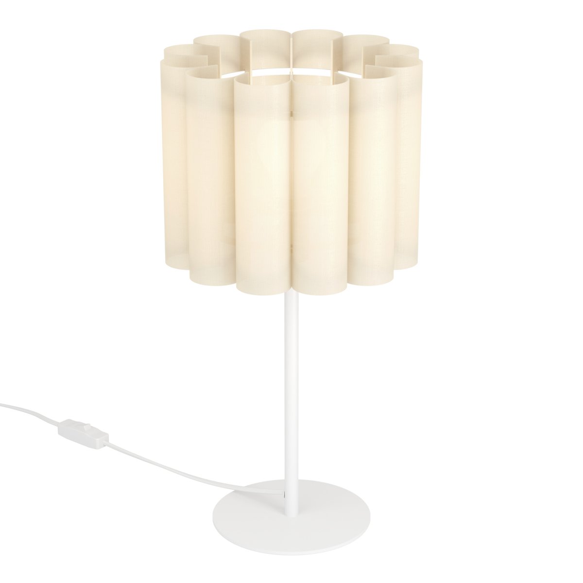 Collegrilli 23cm Beige lámpara de mesa De Eglo - La l&aacute;mpara de mesa Collegrilli destaca por su pantalla de tela beige, que imita la textura natural del lino, y una sencilla base de metal blanco.