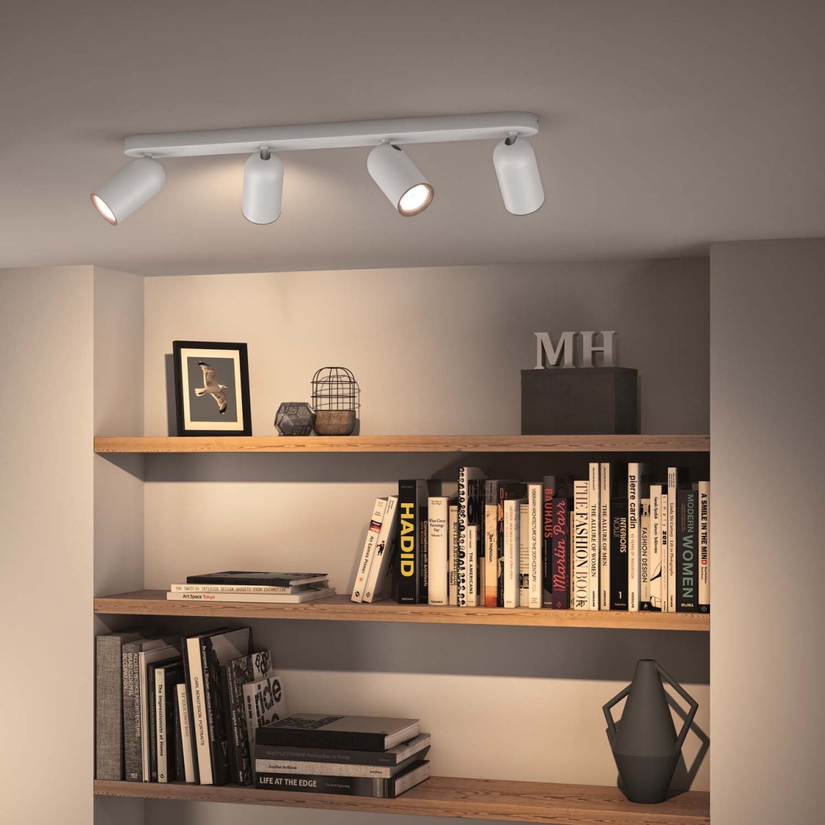 Pongee 4 Blanco foco de techo De Philips - Sus cuatro focos ajustables permiten una iluminación flexible y eficaz, ideal para destacar diferentes zonas de una habitación.