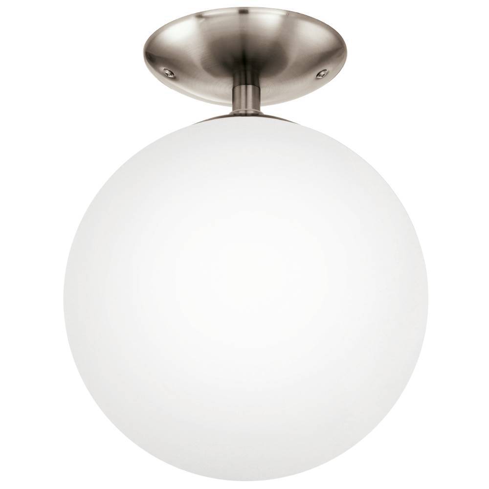 Rondo Ø25 níquel mate plafón De Eglo - Esta clásica lámpara de techo con un elegante globo de cristal opalino y una base de metal cepillado le da a su hogar un estilo atemporal y elegante.
