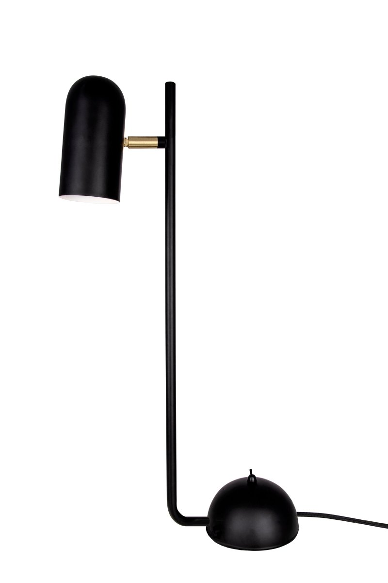 Swan 53cm Negro lámpara de mesa De Globen Lighting - La lámpara está hecha de metal negro con detalles de latón cepillado y tiene un cable textil negro de 200 cm de largo con interruptor.