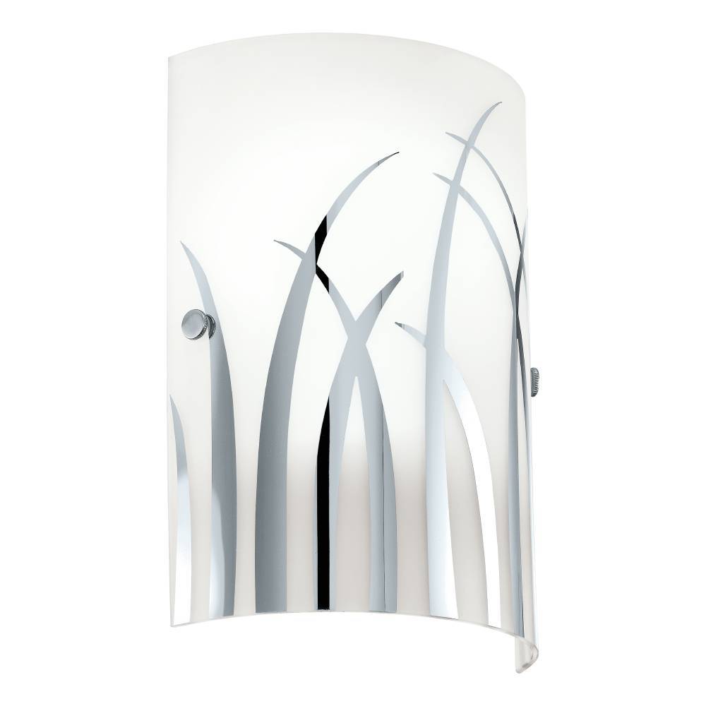 Rivato 25cm Blanco lámpara de pared De Eglo - Los detalles cromados en patr&oacute;n similar a la hierba crean una decoraci&oacute;n sutil y elegante en la superficie de vidrio esmerilado, que difunde una luz suave y agradable.