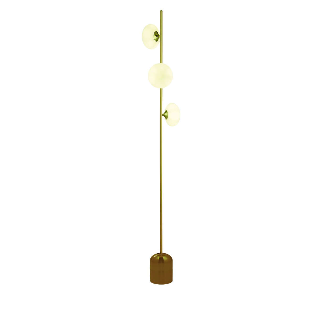 Pebble Oro lámpara de pie De Searchlight - Con sus pantallas de vidrio esmerilado y su elegante acabado de latón, la lámpara crea una luz suave y agradable que agrega una atmósfera exclusiva a su habitación.