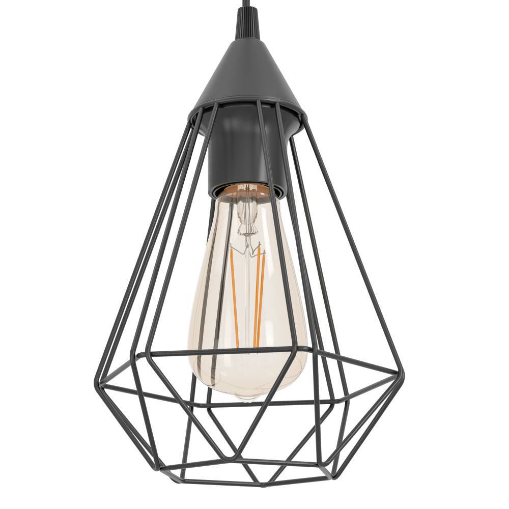 Tarbes Ø17 Negro Lámpas de techo De Eglo - Esta elegante lámpara colgante de metal negro tiene un diseño geométrico abierto que resalta la fuente de luz.