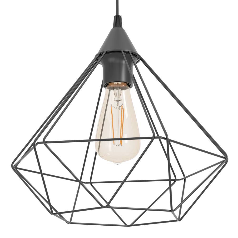 Tarbes Ø32 Negro Lámpas de techo De Eglo - Esta elegante lámpara colgante de metal negro tiene un diseño geométrico abierto que resalta la fuente de luz.