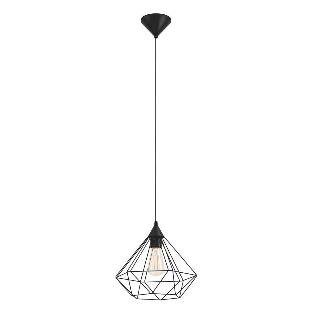 Tarbes Ø32 Negro Lámpas de techo De Eglo - Esta elegante lámpara colgante de metal negro tiene un diseño geométrico abierto que resalta la fuente de luz.