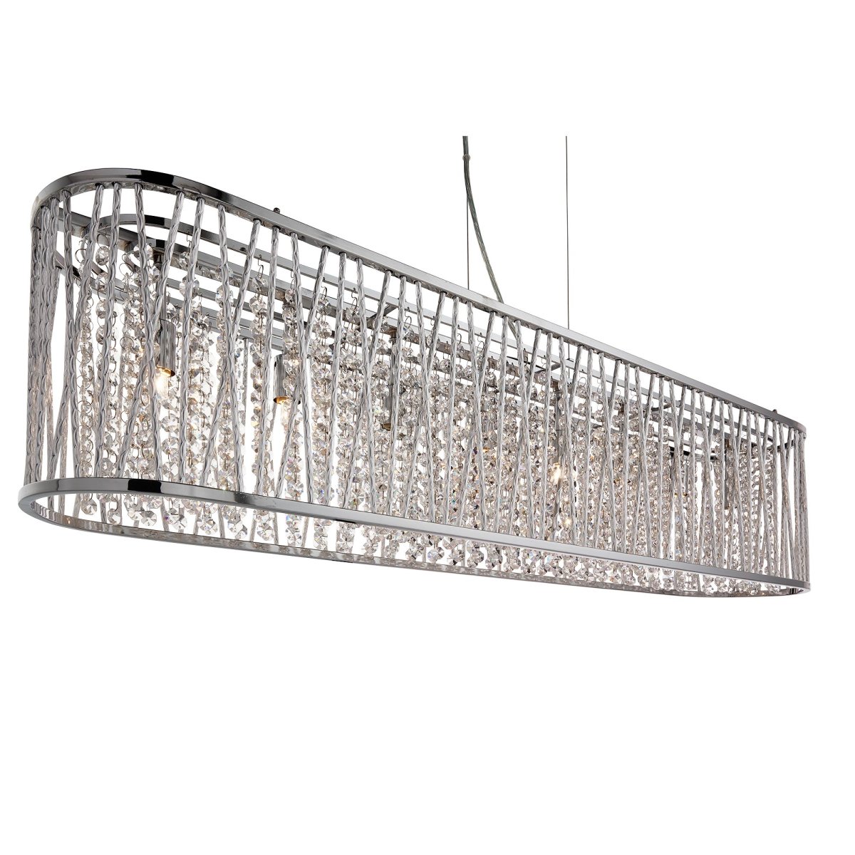 Elise 104cm Cromo Lámpas de techo De Searchlight - La lámpara colgante Elise en cromo con 8 fuentes de luz es un llamativo punto focal para la sala de estar, el comedor o la cocina.