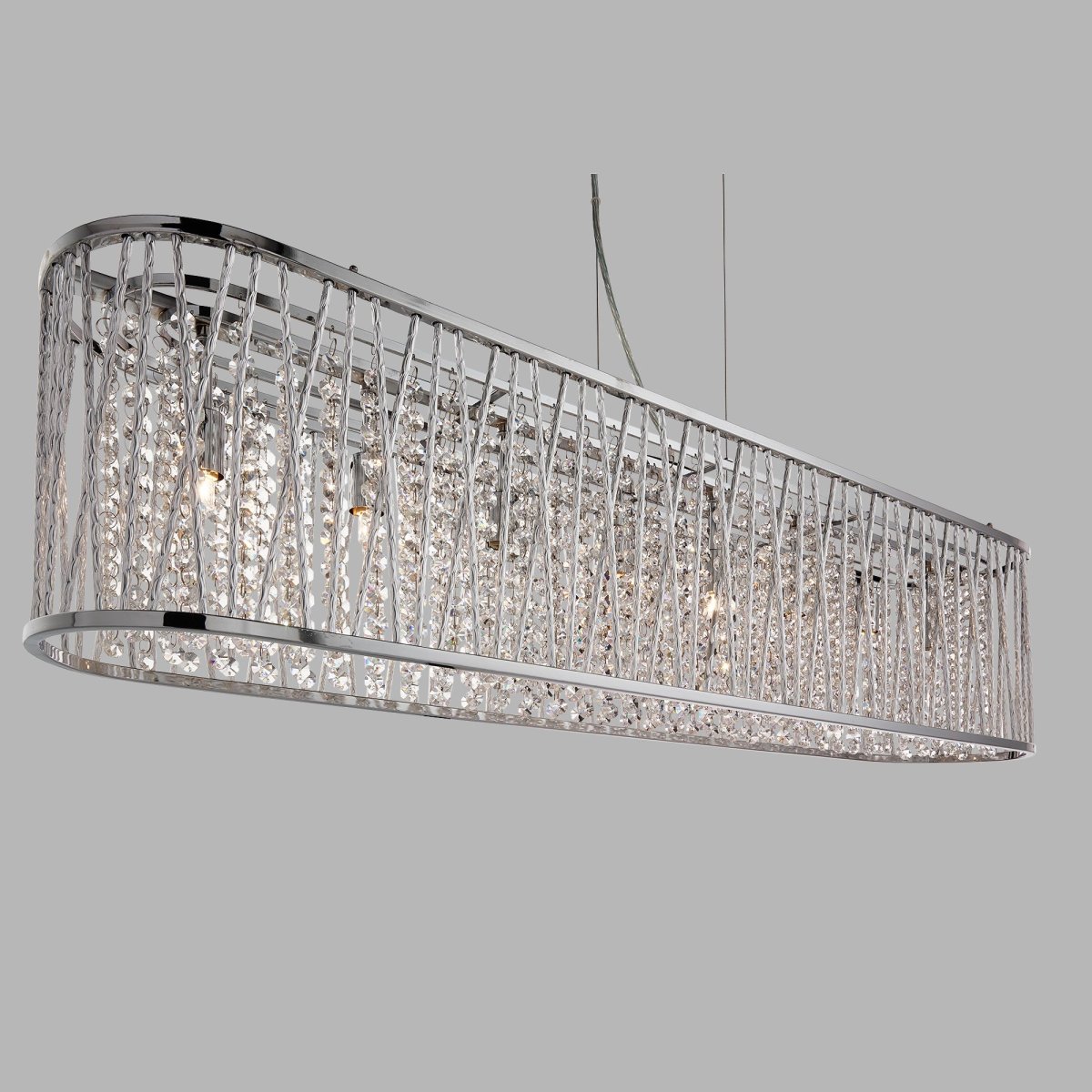 Elise 104cm Cromo Lámpas de techo De Searchlight - La lámpara colgante Elise en cromo con 8 fuentes de luz es un llamativo punto focal para la sala de estar, el comedor o la cocina.