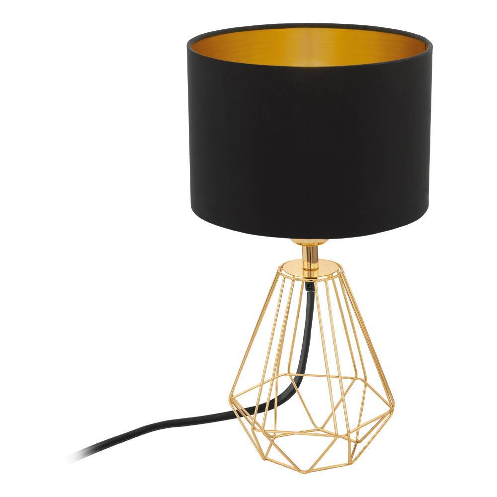 Carlton 30cm Latón lámpara de mesa De Eglo - Esta elegante l&aacute;mpara de mesa combina una pantalla negra con una base geom&eacute;trica de metal de color dorado, lo que le confiere un aspecto exclusivo y moderno.