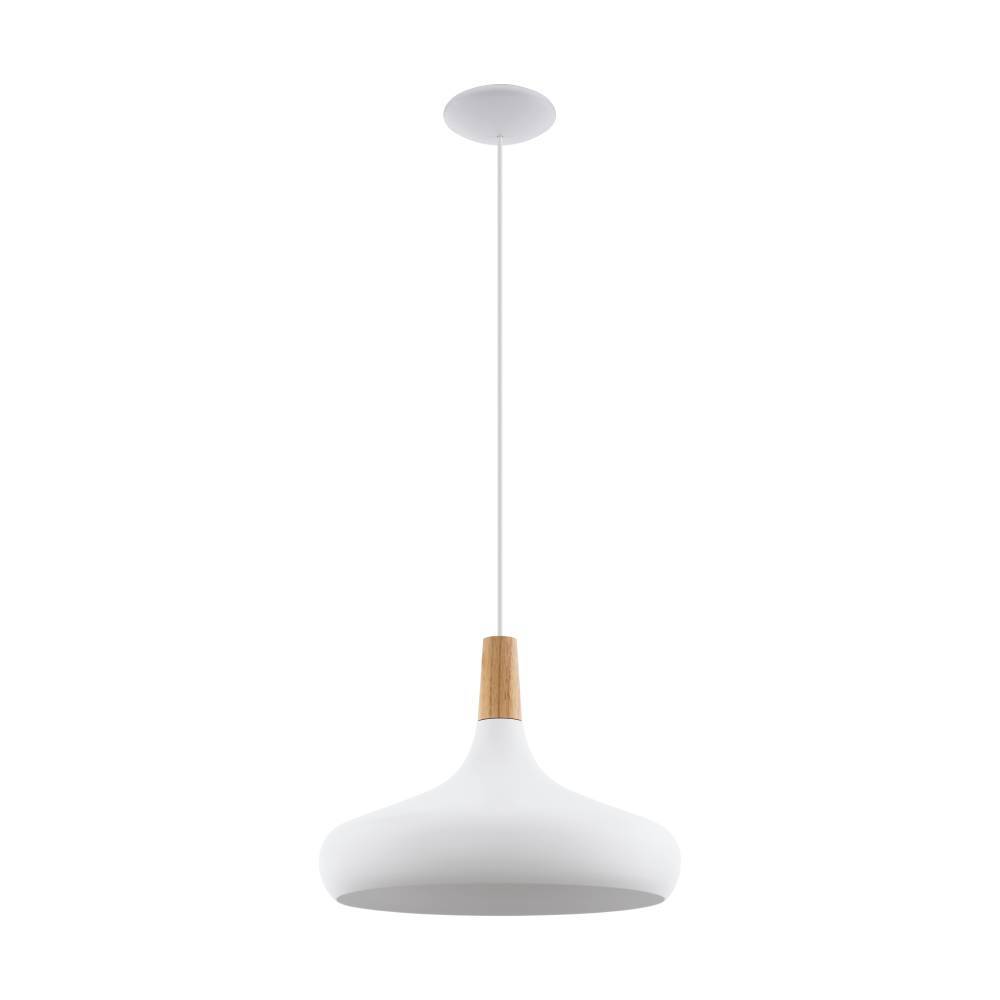 Sabinar Ø40 Blanco Lámpas de techo De Eglo - La pantalla blanca combinada con detalles de madera crea un aspecto elegante y n&oacute;rdico que encaja perfectamente sobre la cocina, la mesa del comedor o como foco decorativo.