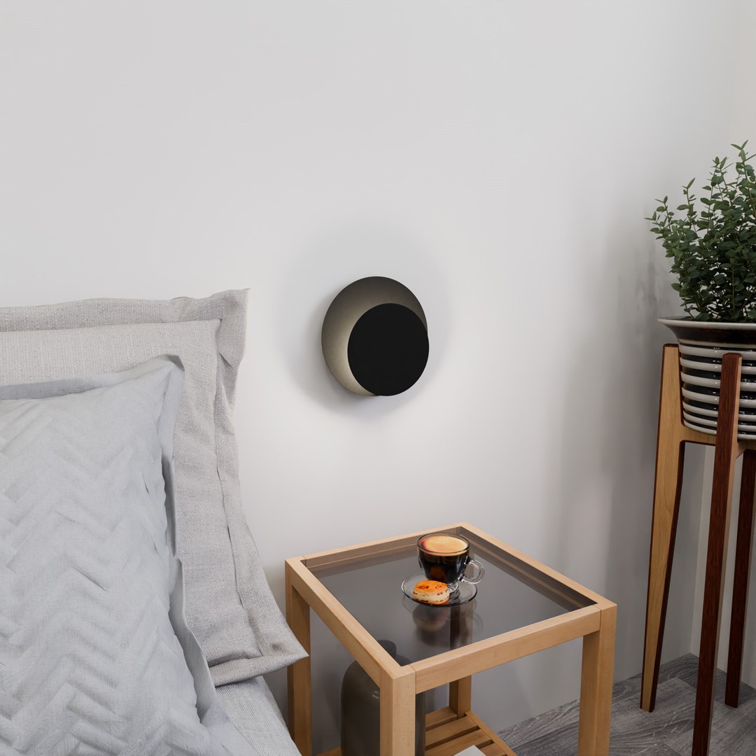 Circle 22cm Negro lámpara de pared De Emibig Lighting - Sus c&iacute;rculos geom&eacute;tricos llaman la atenci&oacute;n y gracias a los elementos de madera el interior parece c&aacute;lido y acogedor.