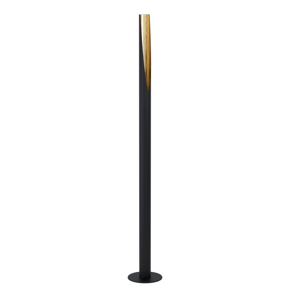 Barbotto Negro lámpara de pie De Eglo - Esta lámpara de pie es una obra maestra del diseño moderno con su base de metal negro y su interior dorado que refleja la luz de una manera cálida y agradable.