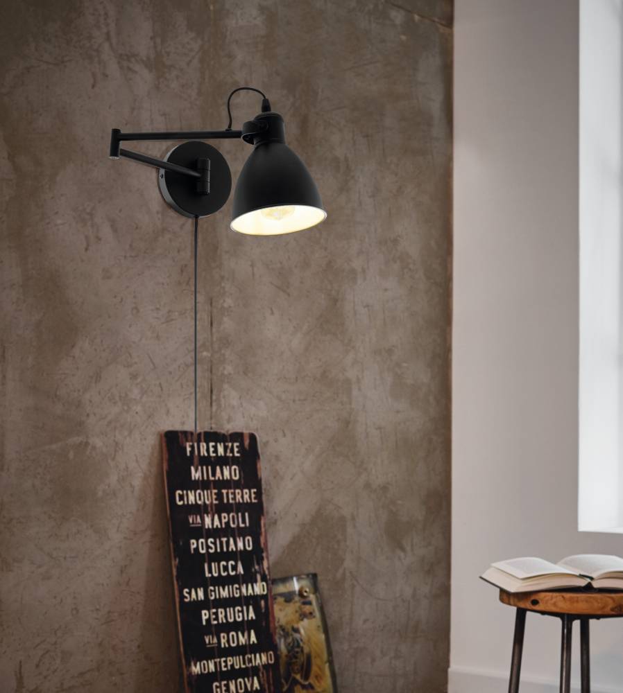 San Peri Ø15 Negro lámpara de pared De Eglo - Fácil de instalar y equipada con un práctico interruptor de encendido en el cable, esta es una solución de iluminación versátil y elegante para su hogar.