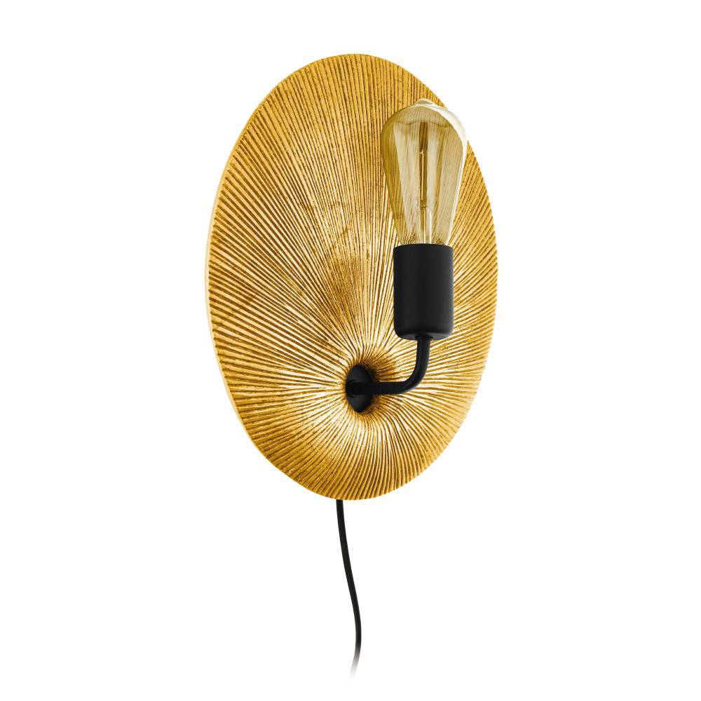 Gascueria 33cm Oro lámpara de pared De Eglo - Esta l&aacute;mpara de pared alta tiene un dise&ntilde;o llamativo y moderno con una base ovalada dorada que refleja la luz y crea un ambiente c&aacute;lido.