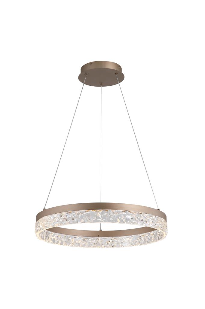 Madeleine Ø50 Marrón claro Lámpas de techo De Searchlight - Su marco de metal marr&oacute;n claro encierra un c&iacute;rculo con un difusor acr&iacute;lico transparente con un patr&oacute;n decorativo de cristales, creando un hermoso y brillante juego de luz.