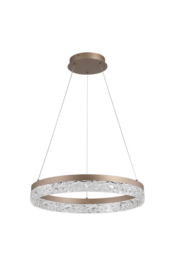 Madeleine Ø50 Marrón claro Lámpas de techo De Searchlight - Su marco de metal marr&oacute;n claro encierra un c&iacute;rculo con un difusor acr&iacute;lico transparente con un patr&oacute;n decorativo de cristales, creando un hermoso y brillante juego de luz.
