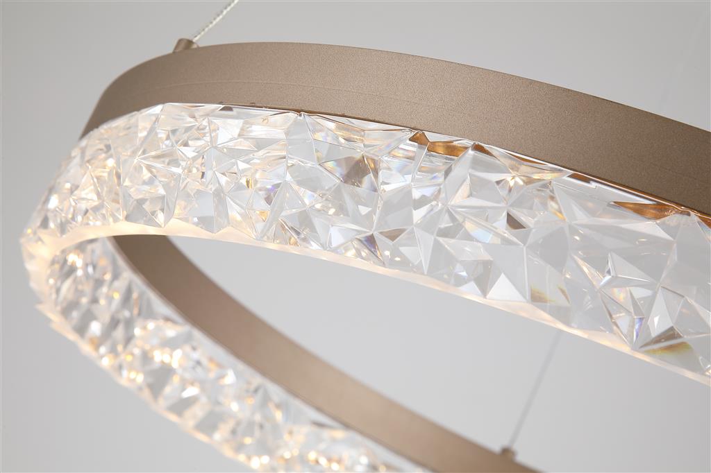 Madeleine Ø50 Marrón claro Lámpas de techo De Searchlight - Su marco de metal marr&oacute;n claro encierra un c&iacute;rculo con un difusor acr&iacute;lico transparente con un patr&oacute;n decorativo de cristales, creando un hermoso y brillante juego de luz.