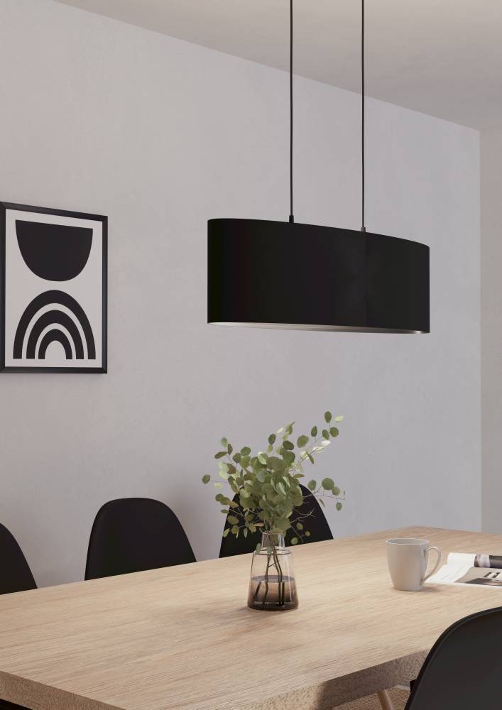 Maserlo 78cm Negro Lámpas de techo De Eglo - La suspensión con cables finos le da a la lámpara una sensación flotante y una silueta elegante en la habitación.