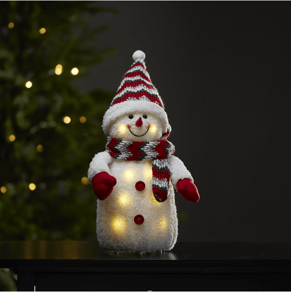 Joylight Muñeco De Nieve Blanco De Star Trading - Figura decorativa a pilas con forma de acogedor mu&ntilde;eco de nieve con iluminaci&oacute;n LED.